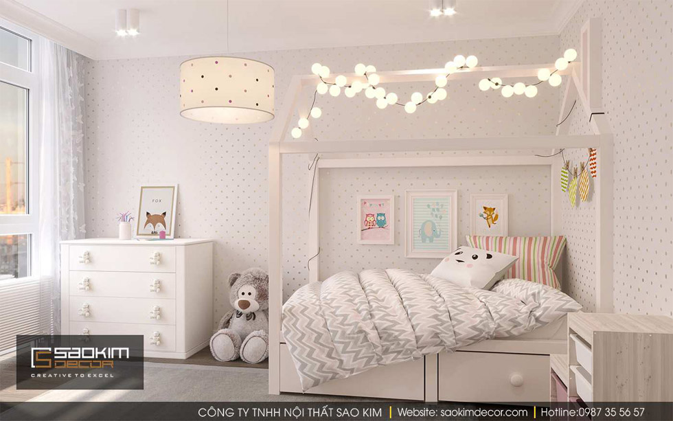 THIẾT KẾ NỘI THẤT PHÒNG NGỦ TRẺ EM CHUNG CƯ GOLD TOWER